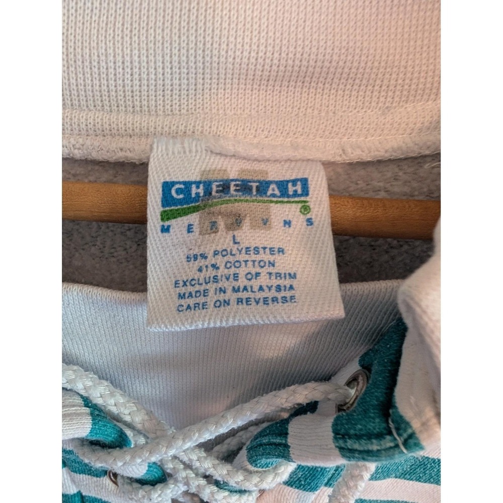 Cheetah Mervyns Vintage Striped Lace Up Sweatshirt Teal White Large Nautical - Picture 5 of 12